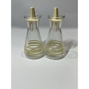 Vintage PYREX Pyrex Salt Pepper Shakers Clear Yellow Bands USA Set Uppercase